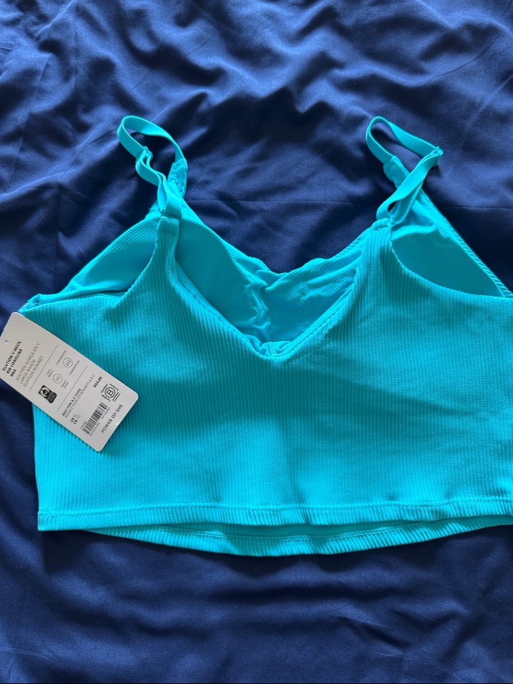 Elation V Neck Rib Longline Bra Turquoise Ribbed Bralette - Women's Intimates - Picture 3 of 5
